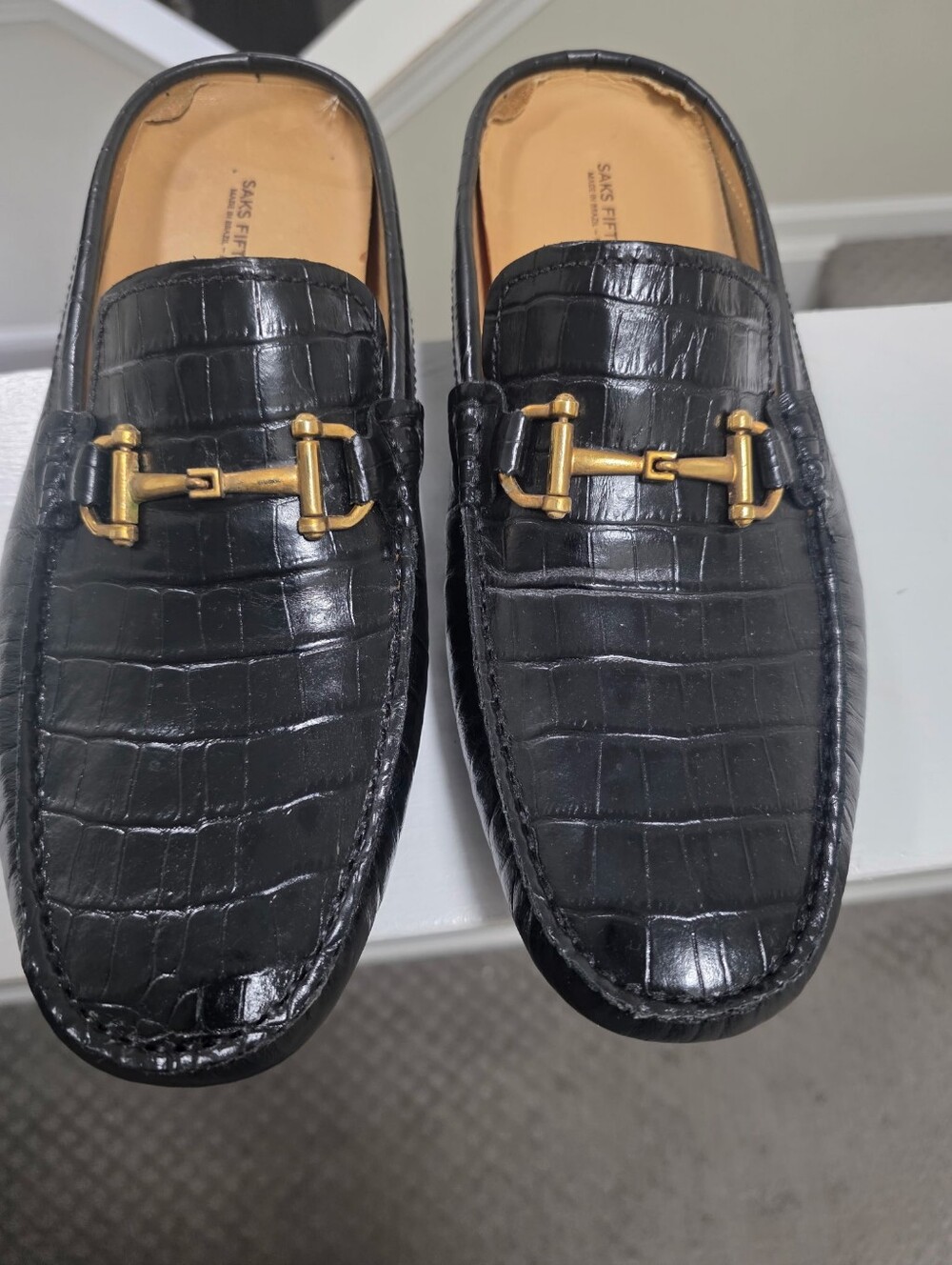 Saks Fifth Avenue Black Croc-Embossed Leather Bit Slip-On Loafers